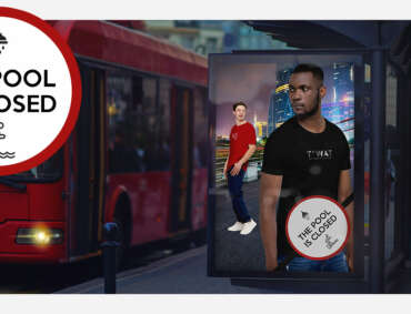 UK Bus Stop with 2 models wearing TURNIP TEEZ T-shirts on the billboard.