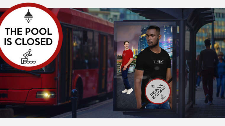UK Bus Stop with 2 models wearing TURNIP TEEZ T-shirts on the billboard.